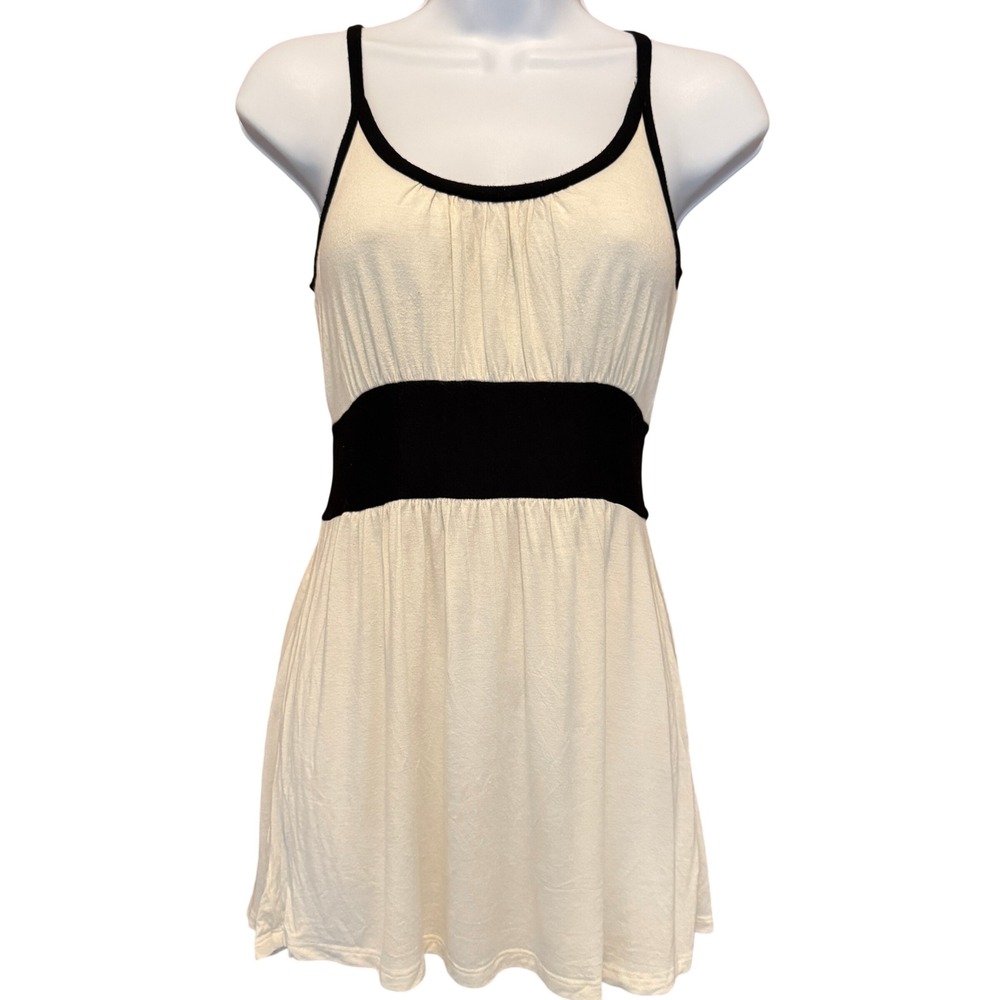 Y2K Guess Empire Waist Babydoll Tank Top‎ L Flowy Flared Fairy Contrast Classic